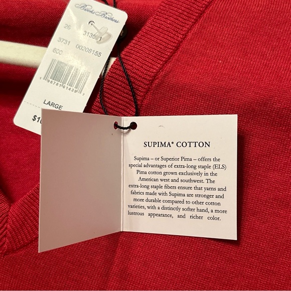 Brooks Brothers NWT Red Cotton V-Neck Sweater L 48” Preppy Classic Old Money - Picture 12 of 12